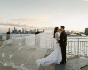 bride and groom in the veranda of the lighthouse