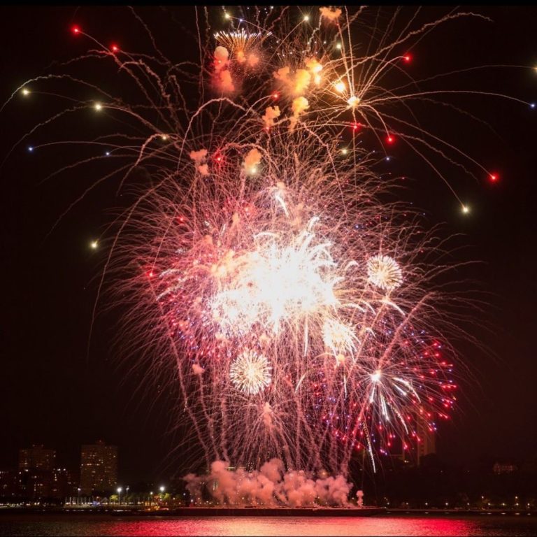 Fireworks on the Hudson River, view from Pier Sixty