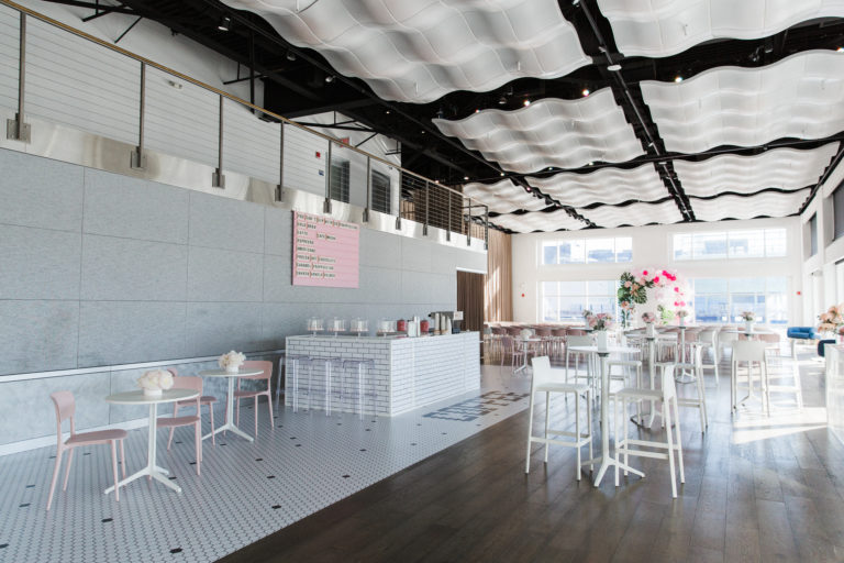 Current Mitzvah Set up in a light colors with a coffee shop feel