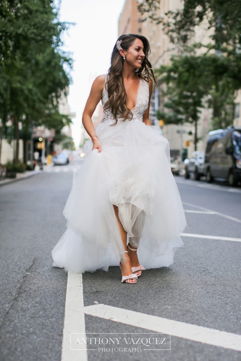 bride walking in the middle of the street