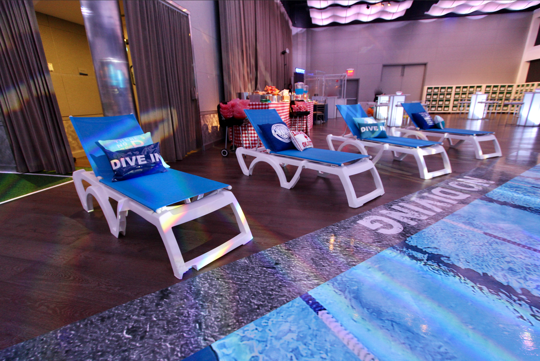 Lounge chairs by the Pool at Current (all decor for summer events)