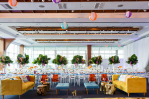 Long Table and Lounge setting at a Bat Mitzvah at Pier Sixty, The Pier Sixty Collection